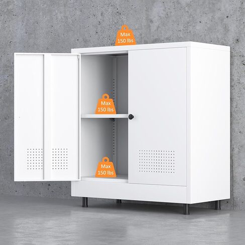 Metal Storage Cabinet with 2 Doors and Adjustable Shelf, Free Standing Accent Sideboard Buffet Cabinet for Home, Office, Entryway, Hallway, Living Room, Kitchen and Dining Room (White) in Saudi Arabia