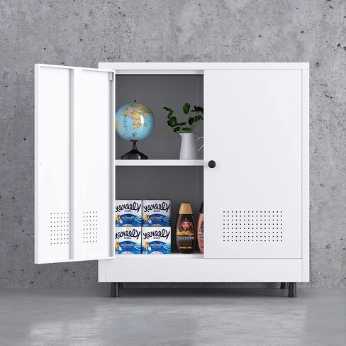 Metal Storage Cabinet with 2 Doors and Adjustable Shelf, Free Standing Accent Sideboard Buffet Cabinet for Home, Office, Entryway, Hallway, Living Room, Kitchen and Dining Room (White) in Saudi Arabia