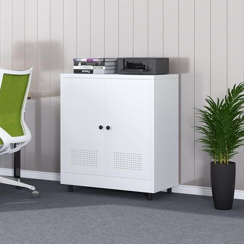 Metal Storage Cabinet with 2 Doors and Adjustable Shelf, Free Standing Accent Sideboard Buffet Cabinet for Home, Office, Entryway, Hallway, Living Room, Kitchen and Dining Room (White) in Saudi Arabia