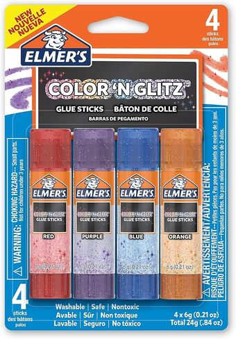 Elmer's Color 'N Glitz Glue Sticks, 0.21gm, Pack of 4 Glue Sticks in Saudi Arabia