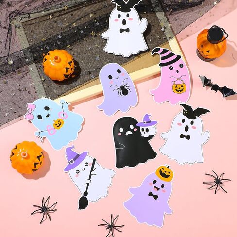 60 Pcs Halloween Ghost Cutouts Halloween Bulletin Board Decor Colorful Cute Ghost Paper Cut-Outs Decorations for Boys Girls DIY Art Craft Birthday Baby Shower Class Chalkboard Wall Decor in Saudi Arabia