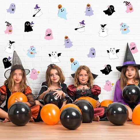 60 Pcs Halloween Ghost Cutouts Halloween Bulletin Board Decor Colorful Cute Ghost Paper Cut-Outs Decorations for Boys Girls DIY Art Craft Birthday Baby Shower Class Chalkboard Wall Decor in Saudi Arabia