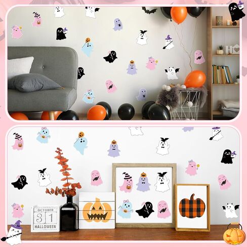 60 Pcs Halloween Ghost Cutouts Halloween Bulletin Board Decor Colorful Cute Ghost Paper Cut-Outs Decorations for Boys Girls DIY Art Craft Birthday Baby Shower Class Chalkboard Wall Decor in Saudi Arabia