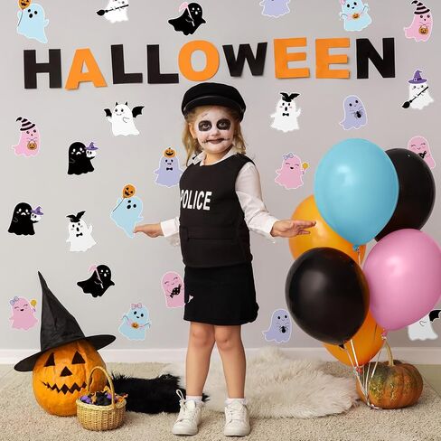 60 Pcs Halloween Ghost Cutouts Halloween Bulletin Board Decor Colorful Cute Ghost Paper Cut-Outs Decorations for Boys Girls DIY Art Craft Birthday Baby Shower Class Chalkboard Wall Decor in Saudi Arabia