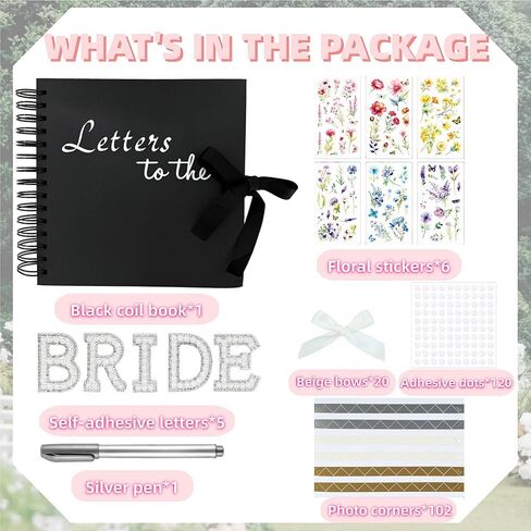 8 "× 8" رسائل إلى The Bride Scrapbook Book Book ، 80 Plank Pages Hardcover Photo Scrapbook كتاب حفلات الزفاف لعروض الزفاف DIY ، عائلة ، ذكرى مع مجموعة ملحقات DIY (ورقة أسود كرافت) in Saudi Arabia