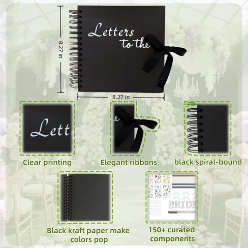 8 "× 8" رسائل إلى The Bride Scrapbook Book Book ، 80 Plank Pages Hardcover Photo Scrapbook كتاب حفلات الزفاف لعروض الزفاف DIY ، عائلة ، ذكرى مع مجموعة ملحقات DIY (ورقة أسود كرافت) in Saudi Arabia