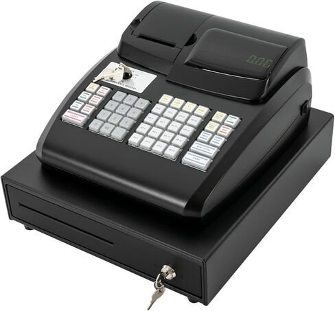 سجل نقدي إلكتروني مع طابعة إيصال مدمجة وعرض مزدوج نقدي ودرج عملة 47 مفاتيح 9 سجل نقدي رقمي LED الرقمي لمحلات السوبر ماركت والمطاعم ومحلات البقالة (أبيض) in Kuwait