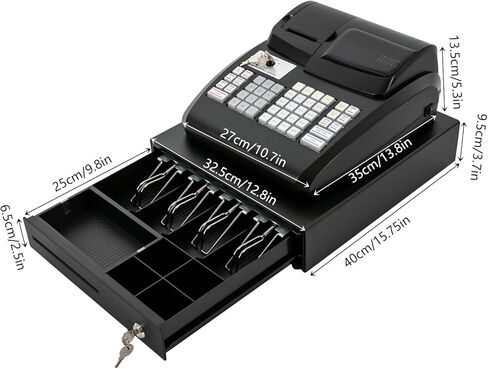 سجل نقدي إلكتروني مع طابعة إيصال مدمجة وعرض مزدوج نقدي ودرج عملة 47 مفاتيح 9 سجل نقدي رقمي LED الرقمي لمحلات السوبر ماركت والمطاعم ومحلات البقالة (أبيض) in Kuwait