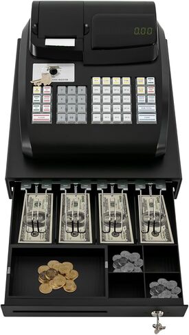 سجل نقدي إلكتروني مع طابعة إيصال مدمجة وعرض مزدوج نقدي ودرج عملة 47 مفاتيح 9 سجل نقدي رقمي LED الرقمي لمحلات السوبر ماركت والمطاعم ومحلات البقالة (أبيض) in Kuwait