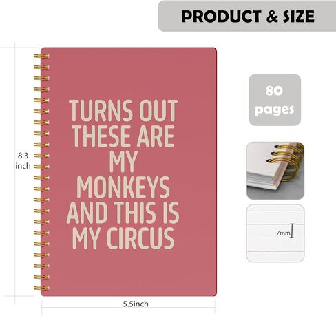Evcprz Funny Quote Notebook Journal, “Turns Out These Are My Monkeys and This Is My Circus" Retro Sarcastic Office Notebook, Gag Gifts for Coworkers Boss Friends, Spiral Notebook 5.5x8.3 Inch in Kuwait