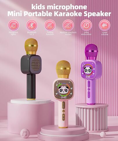 لعبة Microphone Bluetooth Karaoke للأطفال - مكبر صوت محمول صغير مع مصابيح LED ، والاقتران اللاسلكي (TWS) للغناء ، ألعاب هدية عيد ميلاد عيد الميلاد للبنين والبنات الذين تتراوح أعمارهم بين 2 و 12 عامًا (أسود - 1) in Saudi Arabia