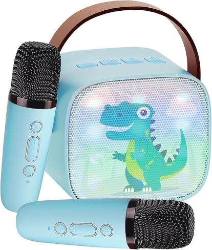 Mini Karaoke Machine for Kids Portable Karaoke Machine with 2 Bluetooth Wireless Microphones and LED Color Lights, Christmas Birthday Gifts Toys for Girls Boys (Blue) in Saudi Arabia