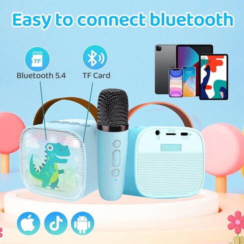 Mini Karaoke Machine for Kids Portable Karaoke Machine with 2 Bluetooth Wireless Microphones and LED Color Lights, Christmas Birthday Gifts Toys for Girls Boys (Blue) in Saudi Arabia
