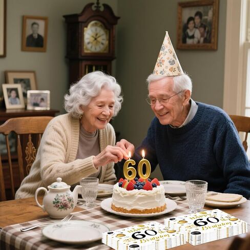50pcs 80th Birthday Paper Napkins, White and Gold Happy Birthday Napkins Disposable Luncheon Cocktail Party Paper Beverage Napkin for Anniversary Birthday's Party Decorations, 13 x 13 Inches in Saudi Arabia