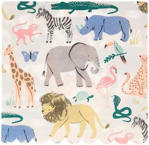 Meri Meri Large Safari Animals Napkins (Pack of 20), Thick & Absorbent 3-Ply Paper Napkins, Disposable in Saudi Arabia