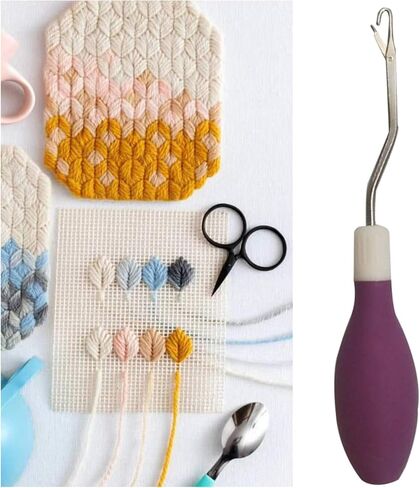 Latch Hook Tool, Silicone Handle Bent Crochet Needle 6.7 Inch for Rug Making and Carpet Crafts in Kuwait