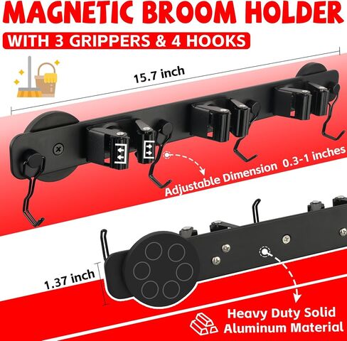 UNUSFIRE Mop Broom Holder Heavy Duty,Magnetic Mop Hangers Strong 4Rack Solid Aluminum Non-Slip Magnetic Tool Organizers Rack Storage for Home Kitchen Laundry Garage Workshop in Kuwait