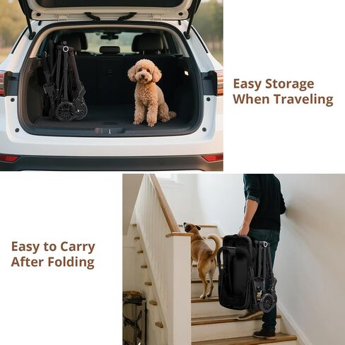 Foldable 4-Wheel Pet Stroller for Dogs & Cats -Dog Stroller, Lightweight Travel Carrier for Small to Medium Pets Up to 50Lbs, 360° Swivel Front Wheels, Foot Brake, Breathable Mes in Kuwait