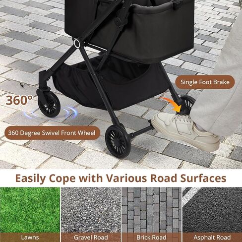 Foldable 4-Wheel Pet Stroller for Dogs & Cats -Dog Stroller, Lightweight Travel Carrier for Small to Medium Pets Up to 50Lbs, 360° Swivel Front Wheels, Foot Brake, Breathable Mes in Kuwait