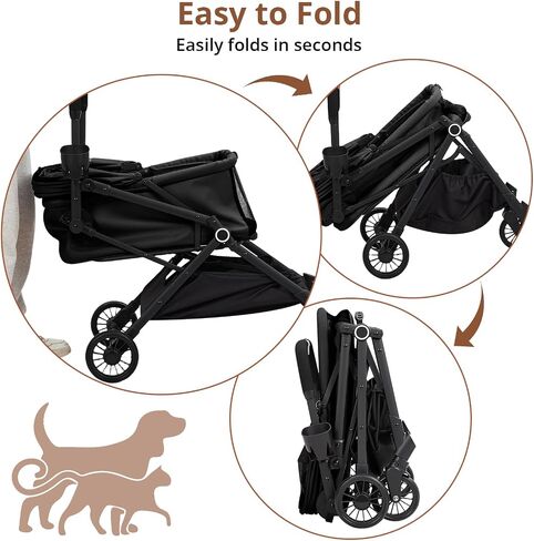 Foldable 4-Wheel Pet Stroller for Dogs & Cats -Dog Stroller, Lightweight Travel Carrier for Small to Medium Pets Up to 50Lbs, 360° Swivel Front Wheels, Foot Brake, Breathable Mes in Kuwait