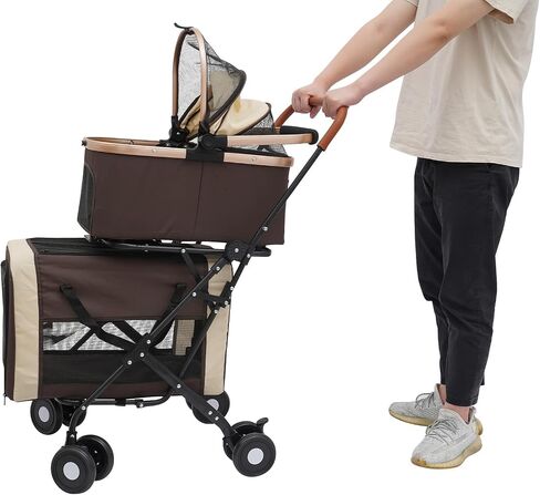 3-in-1 Double Pet Stroller for Dogs and Cats with 2 Detachable Carriers Foldable Stroller for Small Medium Dog, Pet Travel Cart, Collapsible, Sturdy (Coffee Color) in Saudi Arabia