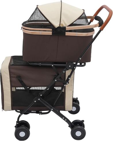 3-in-1 Double Pet Stroller for Dogs and Cats with 2 Detachable Carriers Foldable Stroller for Small Medium Dog, Pet Travel Cart, Collapsible, Sturdy (Coffee Color) in Saudi Arabia