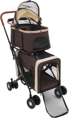 3-in-1 Double Pet Stroller for Dogs and Cats with 2 Detachable Carriers Foldable Stroller for Small Medium Dog, Pet Travel Cart, Collapsible, Sturdy (Coffee Color) in Saudi Arabia