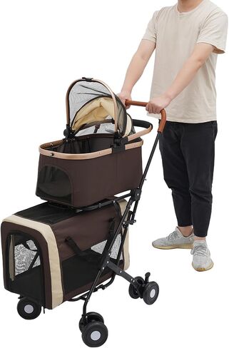 3-in-1 Double Pet Stroller for Dogs and Cats with 2 Detachable Carriers Foldable Stroller for Small Medium Dog, Pet Travel Cart, Collapsible, Sturdy (Coffee Color) in Saudi Arabia