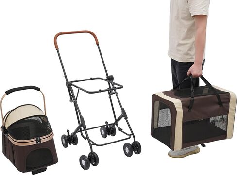 3-in-1 Double Pet Stroller for Dogs and Cats with 2 Detachable Carriers Foldable Stroller for Small Medium Dog, Pet Travel Cart, Collapsible, Sturdy (Coffee Color) in Saudi Arabia