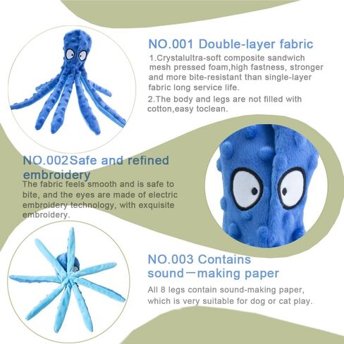 OUANGANC Octopus Dog Squeaky Toy No Stuffing Crinkle Paper in Legs for Small, Medium, and Large Breeds, Durable Puppy Chew Toys for Aggressive Chewers in Saudi Arabia