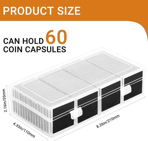 120pcs Silver Dollar Coin Holders for Collectors - Clear Coin Capsules with 5 Sizes (20/25/30/35/40mm) Adjustable Black Gasket and 2pcs Plastic Storage Box in Saudi Arabia