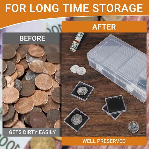 120pcs Silver Dollar Coin Holders for Collectors - Clear Coin Capsules with 5 Sizes (20/25/30/35/40mm) Adjustable Black Gasket and 2pcs Plastic Storage Box in Saudi Arabia