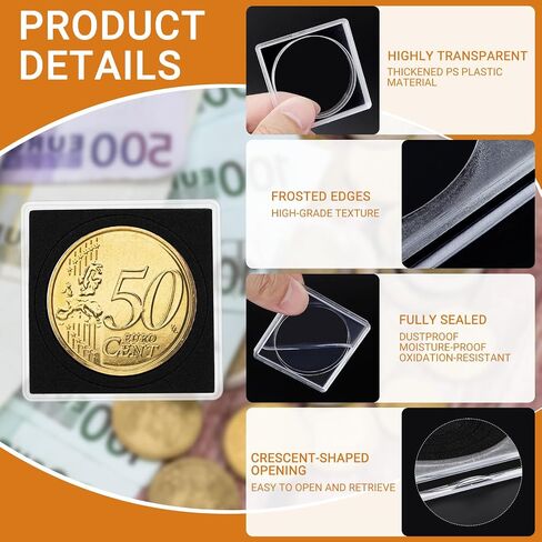 120pcs Silver Dollar Coin Holders for Collectors - Clear Coin Capsules with 5 Sizes (20/25/30/35/40mm) Adjustable Black Gasket and 2pcs Plastic Storage Box in Saudi Arabia