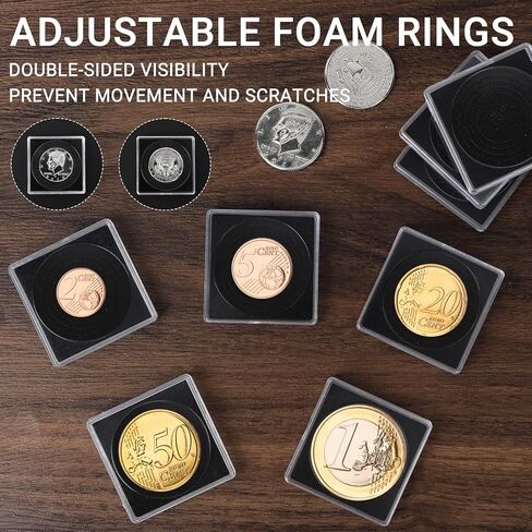 120pcs Silver Dollar Coin Holders for Collectors - Clear Coin Capsules with 5 Sizes (20/25/30/35/40mm) Adjustable Black Gasket and 2pcs Plastic Storage Box in Saudi Arabia