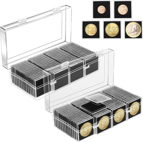 120pcs Silver Dollar Coin Holders for Collectors - Clear Coin Capsules with 5 Sizes (20/25/30/35/40mm) Adjustable Black Gasket and 2pcs Plastic Storage Box in Saudi Arabia