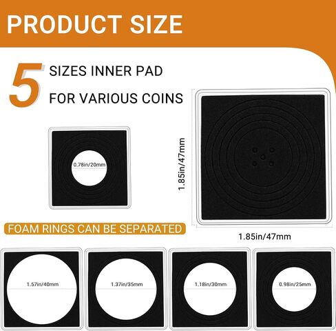 120pcs Silver Dollar Coin Holders for Collectors - Clear Coin Capsules with 5 Sizes (20/25/30/35/40mm) Adjustable Black Gasket and 2pcs Plastic Storage Box in Saudi Arabia