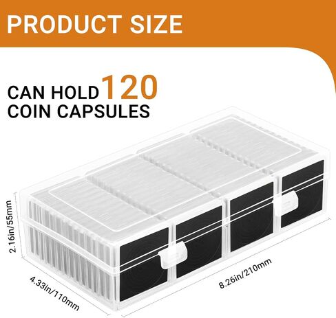 120pcs Silver Dollar Coin Holders for Collectors - Clear Coin Capsules with 5 Sizes (20/25/30/35/40mm) Adjustable Black Gasket and 2pcs Plastic Storage Box in Saudi Arabia