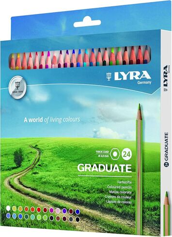 أقلام تلوين خريجة في Lyra ، الرصاص السميك 3.8 ملم ، 24 ألوانًا متنوعة ، رسم تقني وفني ، صندوق قصدير ، مثالي للفنانين والمدارس الطلابية in Kuwait