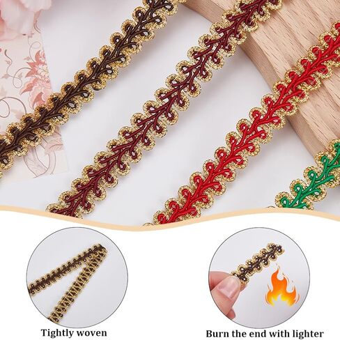 1/2 Inch Red Gimp Braid Trim Gold Metallic Glitter Woven Braided Lace Trimming Polyester Upholstery Decorative Fabric Ribbon for Sewing Making Crafts Curtain Decor Clothing Embellishment DIY in Saudi Arabia