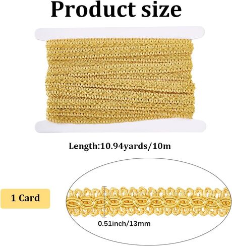 10M 1/2 Inch Gold Gimp Braid Trim Polyester Woven Braid Fabric Trimming Golden Metallic Glitter Upholstery Lace Ribbon for Sewing Making Crafts Costume Curtain Slipcover Decoration DIY in Saudi Arabia