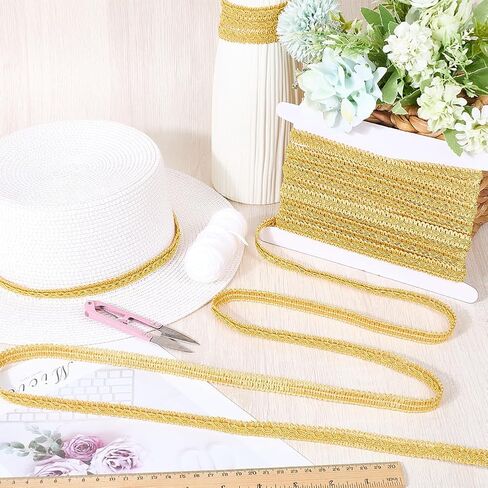 10M 1/2 Inch Gold Gimp Braid Trim Polyester Woven Braid Fabric Trimming Golden Metallic Glitter Upholstery Lace Ribbon for Sewing Making Crafts Costume Curtain Slipcover Decoration DIY in Saudi Arabia
