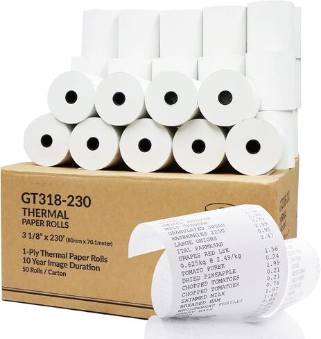 Gorilla Supply 48 gsm Thermal Paper Receipt Roll 3-1/8" x 230' BPA Free 50 Rolls in Kuwait