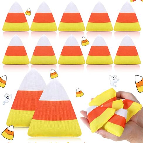 12 Pcs Halloween Candy Corn Bean Bags for Tossing 3 x 2.75 Inch Cornhole Nylon Corn Hole Bean Bags Halloween Tossing Game for Holiday Family Party Throwing Game in Saudi Arabia