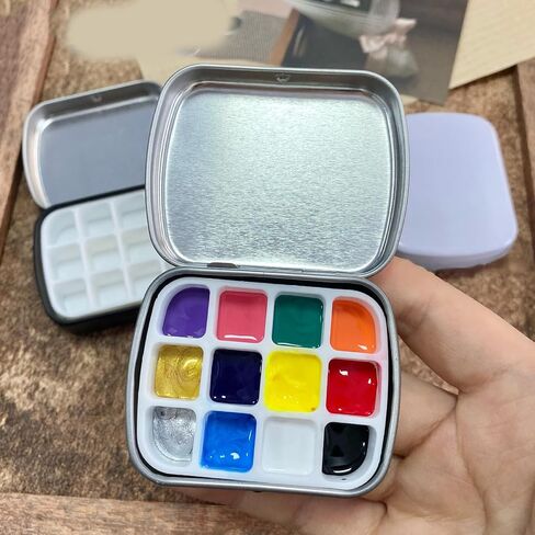 صندوق الطلاء المائي مع غطاء 12 بئر حالة تخزين المعادن صينية للزيت أكريليكات Gouaches Paints مربع الطلاء متعدد المجمعات in Kuwait
