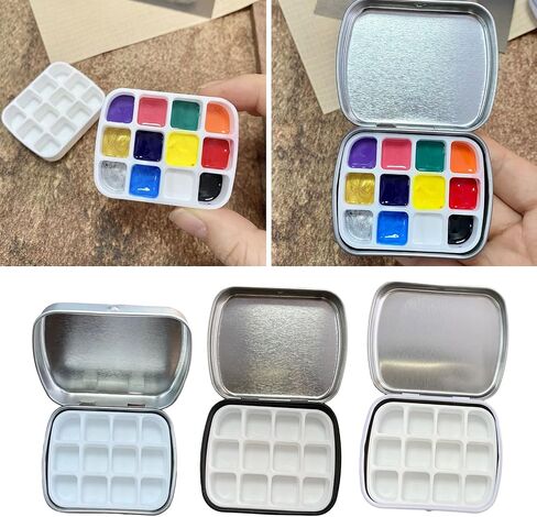 صندوق الطلاء المائي مع غطاء 12 بئر حالة تخزين المعادن صينية للزيت أكريليكات Gouaches Paints مربع الطلاء متعدد المجمعات in Kuwait