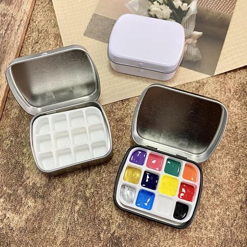 صندوق الطلاء المائي مع غطاء 12 بئر حالة تخزين المعادن صينية للزيت أكريليكات Gouaches Paints مربع الطلاء متعدد المجمعات in Kuwait
