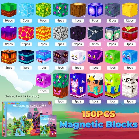 Magnetic Blocks Games Building Toys for 3-16 Year Old Boys Girls, Toddler Kids Magnetic Cubes Tiles Sensory Montessori Education Learning Travel Toys Ages 3+ Halloween Birthday Party Favors Gifts in Saudi Arabia