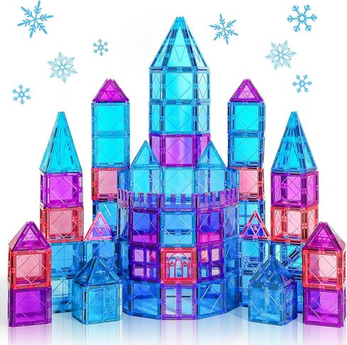 Magnetic Tiles Building Blocks for 3 4 5 6 7 8+ Years Old Boys Girls Colorful Magnet Stacking Toys Birthday Gift for Toddlers STEM Preschool Educational Construction Tiles Set for Kids (Blue) in Kuwait