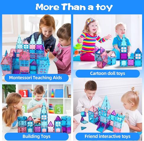 Magnetic Tiles Building Blocks for 3 4 5 6 7 8+ Years Old Boys Girls Colorful Magnet Stacking Toys Birthday Gift for Toddlers STEM Preschool Educational Construction Tiles Set for Kids (Blue) in Kuwait