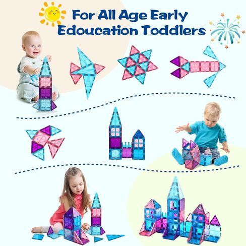 Magnetic Tiles Building Blocks for 3 4 5 6 7 8+ Years Old Boys Girls Colorful Magnet Stacking Toys Birthday Gift for Toddlers STEM Preschool Educational Construction Tiles Set for Kids (Blue) in Kuwait